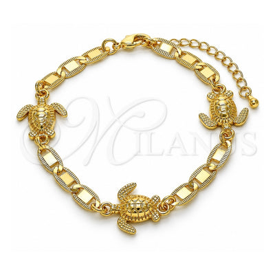 Oro Laminado Fancy Bracelet, Gold Filled Style Turtle and Mariner Design, Polished, Golden Finish, 03.63.2277.08 (06 MM Thickness, 8 Inches Length)