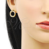 Oro Laminado Earring and Pendant Adult Set, Gold Filled Style with White Crystal and Ivory Pearl, Polished, Golden Finish, 10.379.0037