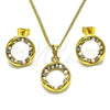 Oro Laminado Earring and Pendant Adult Set, Gold Filled Style with White Crystal and Ivory Pearl, Polished, Golden Finish, 10.379.0037