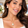 Oro Laminado Earring and Pendant Adult Set, Gold Filled Style with Ivory Pearl, Polished, Golden Finish, 10.379.0041