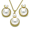 Oro Laminado Earring and Pendant Adult Set, Gold Filled Style with Ivory Pearl, Polished, Golden Finish, 10.379.0041