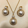 Oro Laminado Earring and Pendant Adult Set, Gold Filled Style with Ivory Pearl, Polished, Golden Finish, 10.379.0041