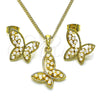 Oro Laminado Earring and Pendant Adult Set, Gold Filled Style Butterfly Design, with Ivory Pearl, Polished, Golden Finish, 10.379.0042