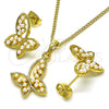 Oro Laminado Earring and Pendant Adult Set, Gold Filled Style Butterfly Design, with Ivory Pearl, Polished, Golden Finish, 10.379.0042