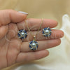 Oro Laminado Earring and Pendant Adult Set, Gold Filled Style with Ivory Pearl, Blue Enamel Finish, Golden Finish, 10.379.0044.2