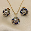Oro Laminado Earring and Pendant Adult Set, Gold Filled Style with Ivory Pearl, Blue Enamel Finish, Golden Finish, 10.379.0044.2