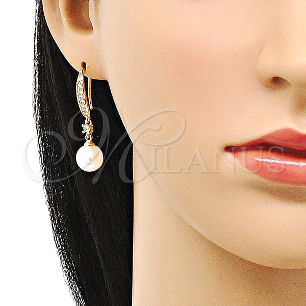 Gold Filled Ring — Long Earring Ball Design with Ivory Pearl and — alternate product view — SKU 150427 | Oro Laminado anillo — Long Earring Ball diseño with Ivory Pearl and — SKU 150427