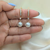 Oro Laminado Long Earring, Gold Filled Style Ball Design, with Ivory Pearl and White Cubic Zirconia, Polished, Golden Finish, 02.387.0109