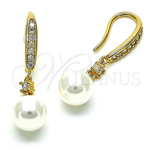 Gold Filled Ring — Long Earring Ball Design with Ivory Pearl and — main product view — SKU 150427 | Oro Laminado anillo — Long Earring Ball diseño with Ivory Pearl and — SKU 150427