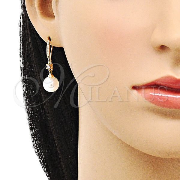 Gold Filled Ring — Long Earring with Ivory Pearl and White Micro — alternate product view — SKU 150428 | Oro Laminado anillo — Long Earring with Ivory Pearl and blanco Micro — SKU 150428