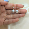 Oro Laminado Long Earring, Gold Filled Style with Ivory Pearl and White Micro Pave, Polished, Golden Finish, 02.387.0110