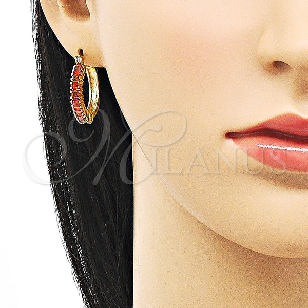 Gold Filled Hoop Earrings — Small Hoop with Garnet Cubic Zirconia Polished 02. — alternate product view — SKU 150431 | Oro Laminado aretes de aro — Small Hoop with Garnet Cubic Zirconia pulido 02. — SKU 150431