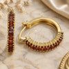 Oro Laminado Small Hoop, Gold Filled Style with Garnet Cubic Zirconia, Polished, Golden Finish, 02.210.0281.10.20