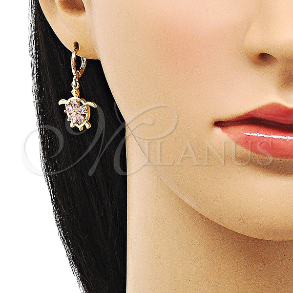 Gold Filled Ring — Dangle Earring Turtle and Flower Design with Pink — alternate product view — SKU 150457 | Oro Laminado anillo — Dangle Earring Turtle and flor diseño with Pink — SKU 150457