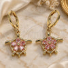 Oro Laminado Dangle Earring, Gold Filled Style Turtle and Flower Design, with Pink Cubic Zirconia, Polished, Golden Finish, 02.357.0072