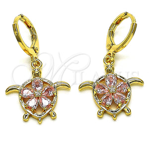 Gold Filled Ring — Dangle Earring Turtle and Flower Design with Pink — main product view — SKU 150457 | Oro Laminado anillo — Dangle Earring Turtle and flor diseño with Pink — SKU 150457