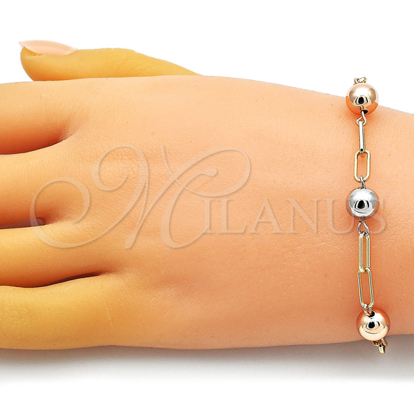 Gold Filled Bracelet — Fancy Bracelet Paperclip Design Polished Tricolor 03. 04 — alternate product view — SKU 150462 | Oro Laminado brazalete — elegante Bracelet Paperclip diseño pulido Tricolor 03. 04 — SKU 150462