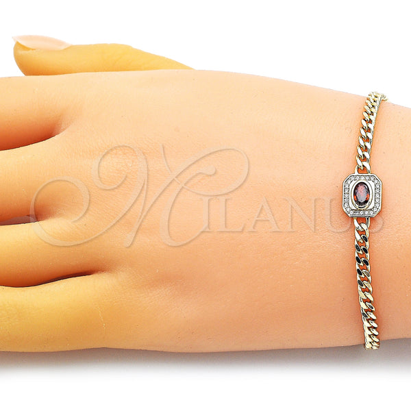 Gold Filled Bracelet — Fancy Bracelet Miami Cuban Design with Garnet Cubic — alternate product view — SKU 150464 | Oro Laminado brazalete — elegante Bracelet Miami Cuban diseño with Garnet Cubic — SKU 150464