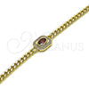 Oro Laminado Fancy Bracelet, Gold Filled Style Miami Cuban Design, with Garnet Cubic Zirconia and White Micro Pave, Polished, Golden Finish, 03.213.0162.2.07 (04 MM Thickness, 7 Inches Length)