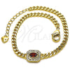 Oro Laminado Fancy Bracelet, Gold Filled Style Miami Cuban Design, with Garnet Cubic Zirconia and White Micro Pave, Polished, Golden Finish, 03.213.0162.2.07 (04 MM Thickness, 7 Inches Length)