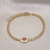 Oro Laminado Fancy Bracelet, Gold Filled Style Miami Cuban Design, with Garnet Cubic Zirconia and White Micro Pave, Polished, Golden Finish, 03.213.0162.2.07 (04 MM Thickness, 7 Inches Length)