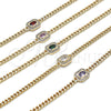 Oro Laminado Fancy Bracelet, Gold Filled Style Miami Cuban Design, with Garnet Cubic Zirconia and White Micro Pave, Polished, Golden Finish, 03.213.0162.2.07 (04 MM Thickness, 7 Inches Length)