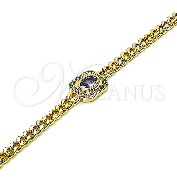 Gold Filled Bracelet — Fancy Bracelet Miami Cuban Design with Amethyst Cubic — main product view — SKU 150466 | Oro Laminado brazalete — elegante Bracelet Miami Cuban diseño with Amethyst Cubic — SKU 150466