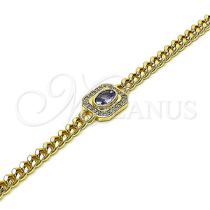 Gold Filled Bracelet — Fancy Bracelet Miami Cuban Design with Amethyst Cubic — main product view — SKU 150466 | Oro Laminado brazalete — elegante Bracelet Miami Cuban diseño with Amethyst Cubic — SKU 150466