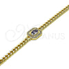 Oro Laminado Fancy Bracelet, Gold Filled Style Miami Cuban Design, with Amethyst Cubic Zirconia and White Micro Pave, Polished, Golden Finish, 03.213.0162.4.07 (04 MM Thickness, 7 Inches Length)