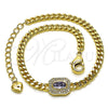 Oro Laminado Fancy Bracelet, Gold Filled Style Miami Cuban Design, with Amethyst Cubic Zirconia and White Micro Pave, Polished, Golden Finish, 03.213.0162.4.07 (04 MM Thickness, 7 Inches Length)