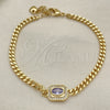 Oro Laminado Fancy Bracelet, Gold Filled Style Miami Cuban Design, with Amethyst Cubic Zirconia and White Micro Pave, Polished, Golden Finish, 03.213.0162.4.07 (04 MM Thickness, 7 Inches Length)