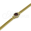 Oro Laminado Fancy Bracelet, Gold Filled Style with Garnet Cubic Zirconia and White Micro Pave, Polished, Golden Finish, 03.213.0177.5.07 (04 MM Thickness, 7 Inches Length)