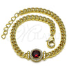 Oro Laminado Fancy Bracelet, Gold Filled Style with Garnet Cubic Zirconia and White Micro Pave, Polished, Golden Finish, 03.213.0177.5.07 (04 MM Thickness, 7 Inches Length)