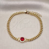 Oro Laminado Fancy Bracelet, Gold Filled Style with Garnet Cubic Zirconia and White Micro Pave, Polished, Golden Finish, 03.213.0177.5.07 (04 MM Thickness, 7 Inches Length)