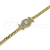 Oro Laminado Fancy Bracelet, Gold Filled Style Miami Cuban Design, with White Cubic Zirconia and White Micro Pave, Polished, Golden Finish, 03.213.0178.07