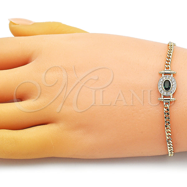 Gold Filled Bracelet — Fancy Bracelet Miami Cuban Design with Green Cubic — main product view — SKU 150474 | Oro Laminado brazalete — elegante Bracelet Miami Cuban diseño with Green Cubic — SKU 150474