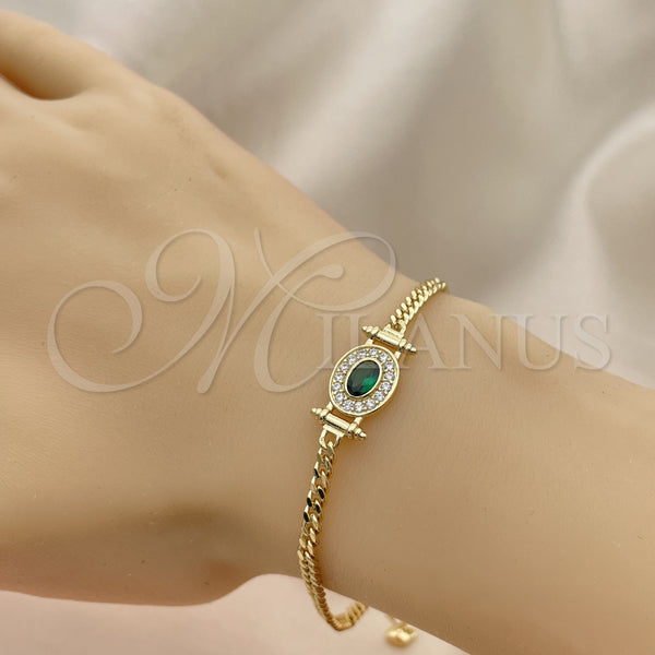 Gold Filled Bracelet — Fancy Bracelet Miami Cuban Design with Green Cubic — alternate product view — SKU 150474 | Oro Laminado brazalete — elegante Bracelet Miami Cuban diseño with Green Cubic — SKU 150474