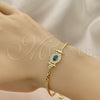 Oro Laminado Fancy Bracelet, Gold Filled Style Miami Cuban Design, with Green Cubic Zirconia and White Micro Pave, Polished, Golden Finish, 03.213.0178.1.07 (03 MM Thickness, 7 Inches Length)