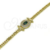 Oro Laminado Fancy Bracelet, Gold Filled Style Miami Cuban Design, with Green Cubic Zirconia and White Micro Pave, Polished, Golden Finish, 03.213.0178.1.07 (03 MM Thickness, 7 Inches Length)