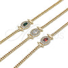 Oro Laminado Fancy Bracelet, Gold Filled Style Miami Cuban Design, with Green Cubic Zirconia and White Micro Pave, Polished, Golden Finish, 03.213.0178.1.07 (03 MM Thickness, 7 Inches Length)
