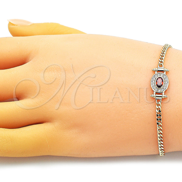 Gold Filled Bracelet — Fancy Bracelet Miami Cuban Design with Garnet Cubic — alternate product view — SKU 150475 | Oro Laminado brazalete — elegante Bracelet Miami Cuban diseño with Garnet Cubic — SKU 150475