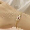 Oro Laminado Fancy Bracelet, Gold Filled Style Miami Cuban Design, with Garnet Cubic Zirconia and White Micro Pave, Polished, Golden Finish, 03.213.0178.2.07 (03 MM Thickness, 7 Inches Length)
