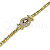 Oro Laminado Fancy Bracelet, Gold Filled Style Miami Cuban Design, with Garnet Cubic Zirconia and White Micro Pave, Polished, Golden Finish, 03.213.0178.2.07 (03 MM Thickness, 7 Inches Length)