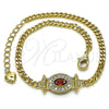 Oro Laminado Fancy Bracelet, Gold Filled Style Miami Cuban Design, with Garnet Cubic Zirconia and White Micro Pave, Polished, Golden Finish, 03.213.0178.2.07 (03 MM Thickness, 7 Inches Length)