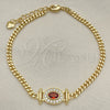 Oro Laminado Fancy Bracelet, Gold Filled Style Miami Cuban Design, with Garnet Cubic Zirconia and White Micro Pave, Polished, Golden Finish, 03.213.0178.2.07 (03 MM Thickness, 7 Inches Length)