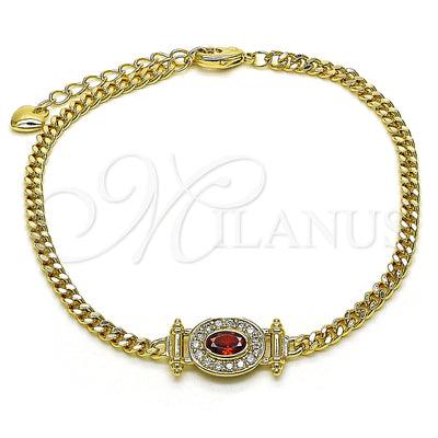 Oro Laminado Fancy Bracelet, Gold Filled Style Miami Cuban Design, with Garnet Cubic Zirconia and White Micro for wholesale, main product view
