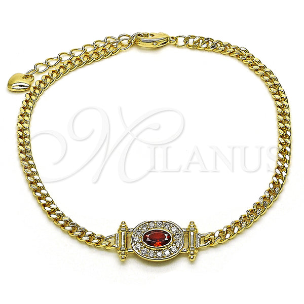 Gold Filled Bracelet — Fancy Bracelet Miami Cuban Design with Garnet Cubic — main product view — SKU 150475 | Oro Laminado brazalete — elegante Bracelet Miami Cuban diseño with Garnet Cubic — SKU 150475