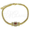 Oro Laminado Fancy Bracelet, Gold Filled Style Miami Cuban Design, with Garnet Cubic Zirconia and White Micro Pave, Polished, Golden Finish, 03.213.0178.2.07 (03 MM Thickness, 7 Inches Length)