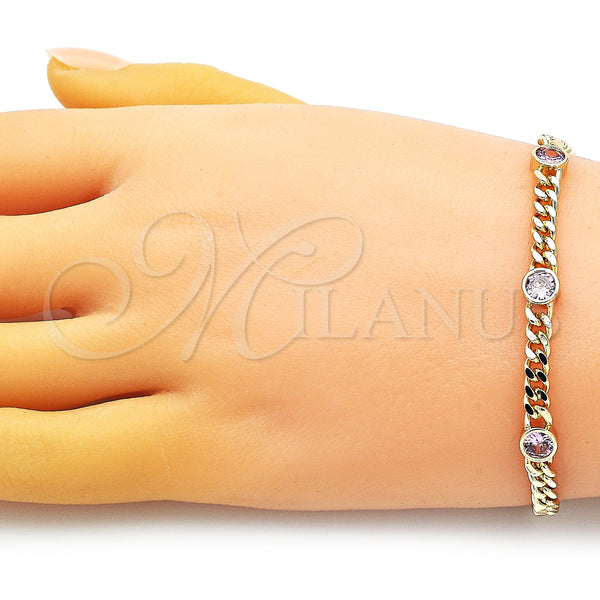 Gold Filled Bracelet — Fancy Bracelet Miami Cuban Design with Pink Cubic — alternate product view — SKU 150478 | Oro Laminado brazalete — elegante Bracelet Miami Cuban diseño with Pink Cubic — SKU 150478