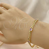 Oro Laminado Fancy Bracelet, Gold Filled Style Miami Cuban Design, with Pink Cubic Zirconia, Polished, Golden Finish, 03.213.0167.3.07 (04 MM Thickness, 7 Inches Length)